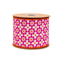 4" Wired Dupioni Ribbon | Pink/Orange Geometric Floral w/ Orange Backing | 10 Yard Roll