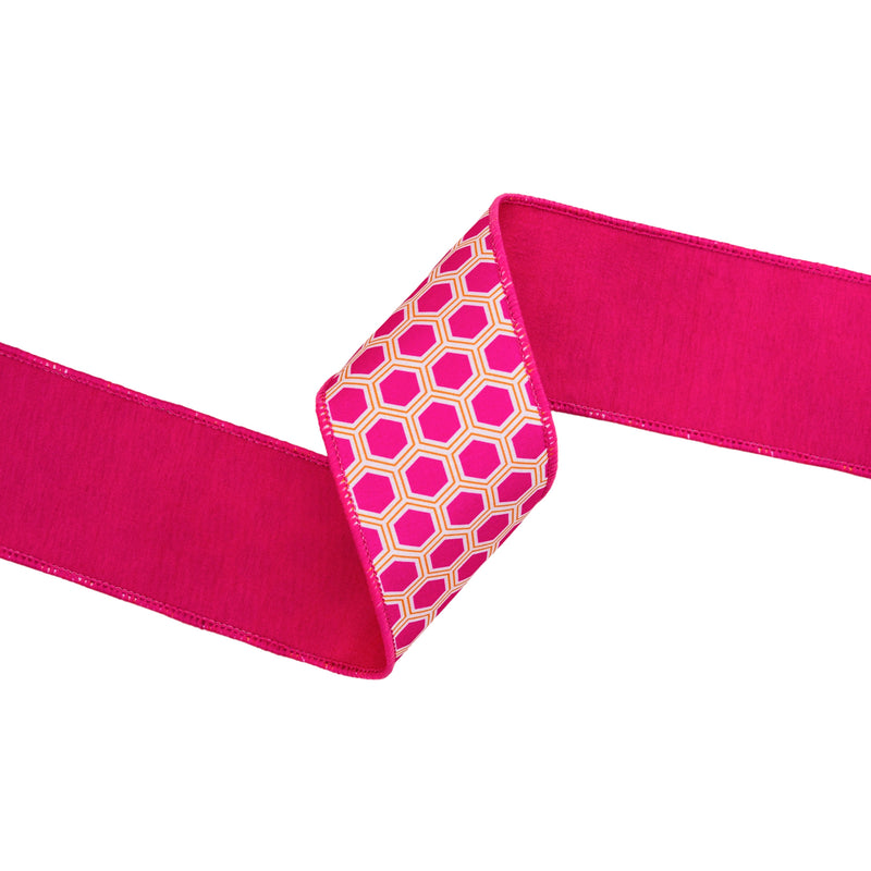 2 1/2" Wired Dupioni Ribbon | Pink/Orange Hexi w/ Pink Backing | 10 Yard Roll