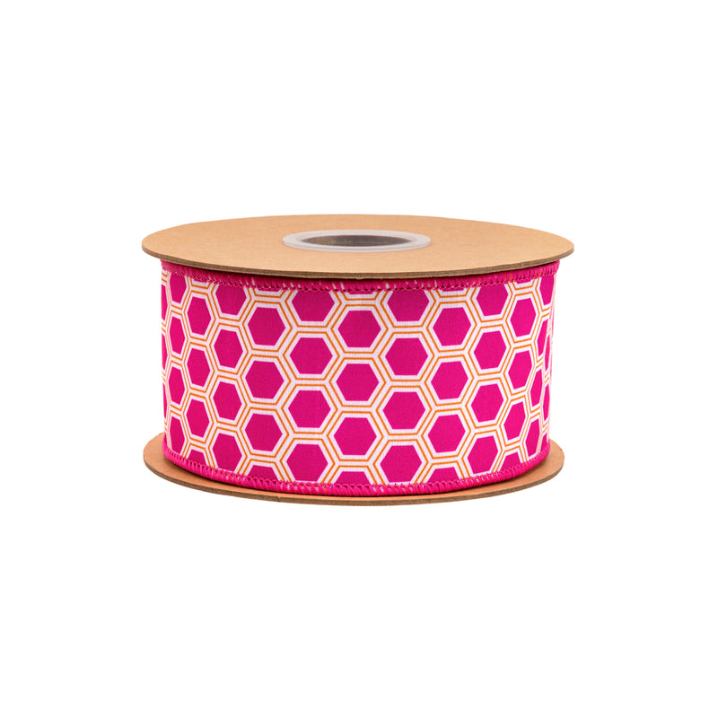 2 1/2" Wired Dupioni Ribbon | Pink/Orange Hexi w/ Pink Backing | 10 Yard Roll