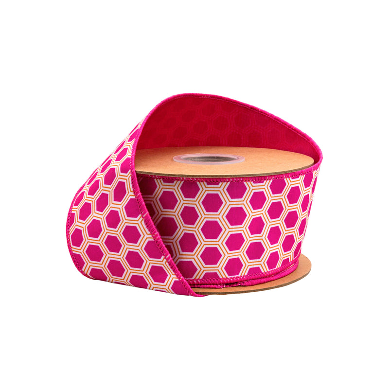 2 1/2" Wired Dupioni Ribbon | Pink/Orange Hexi w/ Pink Backing | 10 Yard Roll