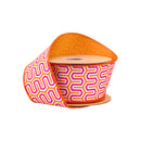 2 1/2" Wired Dupioni Ribbon| Pink/Orange/White Geometric w/ Orange Backing | 10 Yard Roll