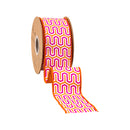 2 1/2" Wired Dupioni Ribbon| Pink/Orange/White Geometric w/ Orange Backing | 10 Yard Roll