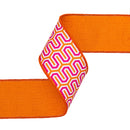 2 1/2" Wired Dupioni Ribbon| Pink/Orange/White Geometric w/ Orange Backing | 10 Yard Roll