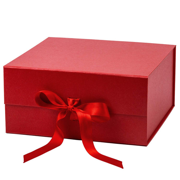 8" x 8" x 4" Collapsable Gift Box w/ Satin Ribbon & Magnetic Square Flap Lid | Red