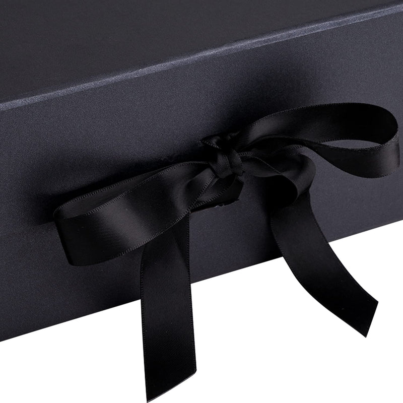 8" x 8" x 4" Collapsable Gift Box w/ Satin Ribbon & Magnetic Square Flap Lid | Black