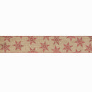 2 1/2" Wired Ribbon | Natural with Red Glitter Snowflakes Red Metallic Edge | 10 Yard Roll