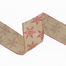 2 1/2" Wired Ribbon | Natural with Red Glitter Snowflakes Red Metallic Edge | 10 Yard Roll