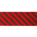 2 1/2" Wired Ribbon | Green Stripe on Red | 10 Yard Roll