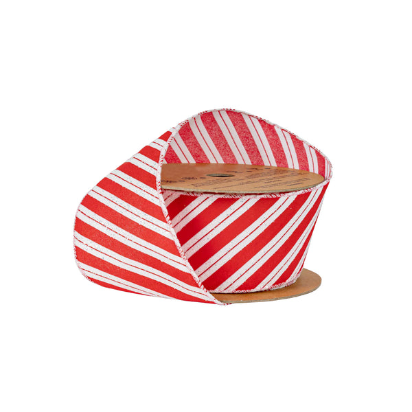 2 1/2" Wired Ribbon | Red/White Stripe | 10 Yard Roll
