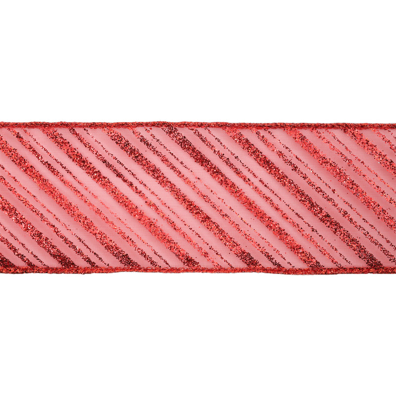 2 1/2" Wired Ribbon | Red Stripe on Red Sheer | 10 Yard Roll