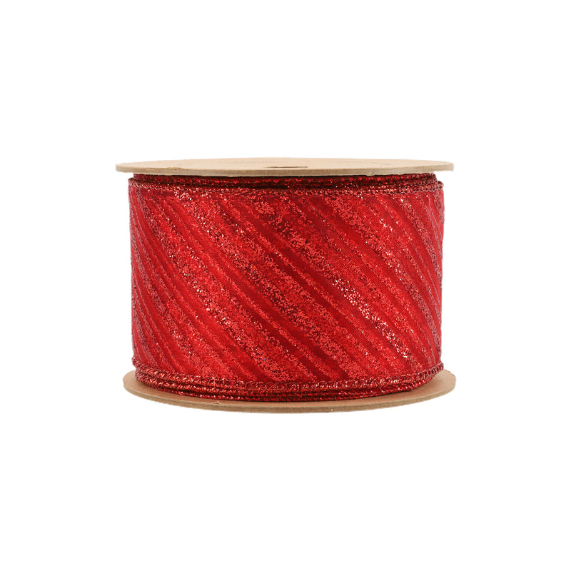 2 1/2" Wired Ribbon | Red Stripe on Red Sheer | 10 Yard Roll