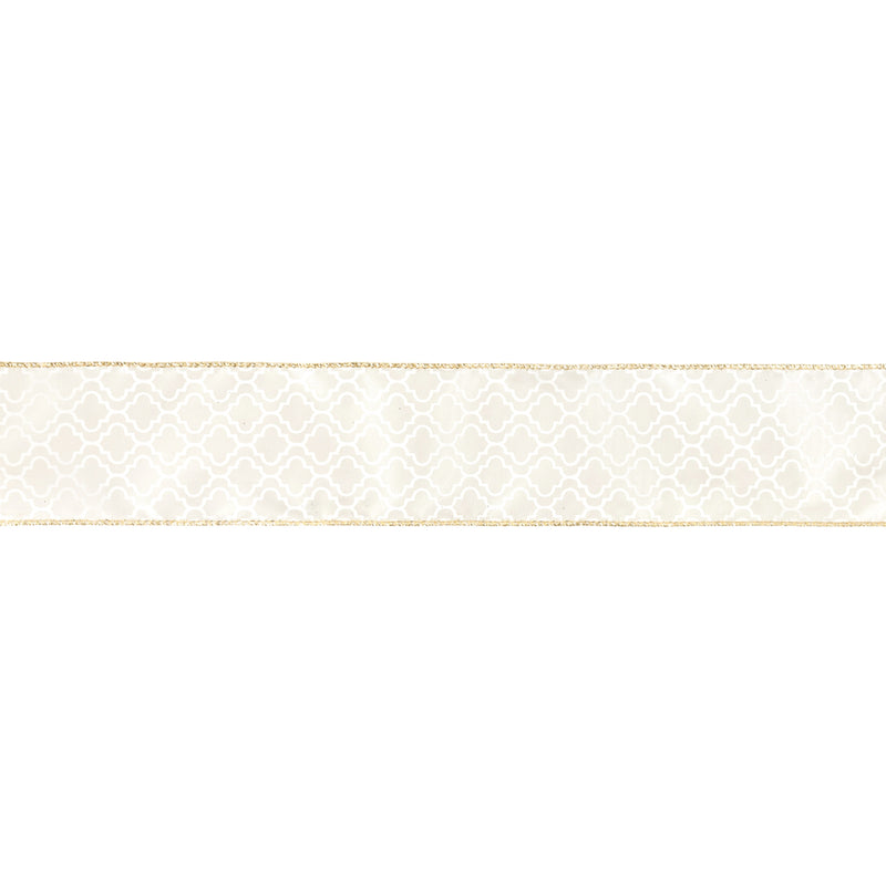 2 1/2" Wired Ribbon | Geometry on Ivory | 10 Yard Roll