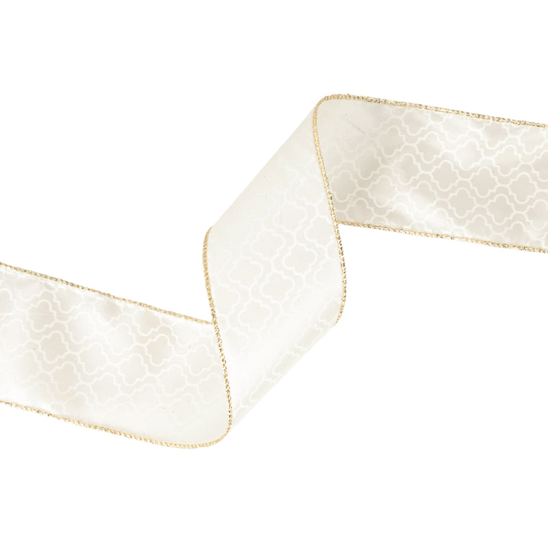 2 1/2" Wired Ribbon | Geometry on Ivory | 10 Yard Roll