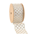 2 1/2" Wired Ribbon | Gold Cross on White | 10 Yard Roll