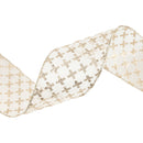2 1/2" Wired Ribbon | Gold Cross on White | 10 Yard Roll