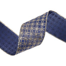2 1/2" Wired Ribbon | Gold Circle on Dark Blue | 10 Yard Roll