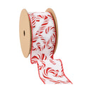 2 1/2" Wired Ribbon | Candy Cane on White | 10 Yard Roll