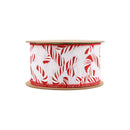 2 1/2" Wired Ribbon | Candy Cane on White | 10 Yard Roll