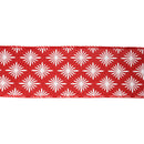 2 1/2" Wired Ribbon | White Square Flower on Red | 10 Yard Roll