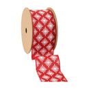 2 1/2" Wired Ribbon | White Square Flower on Red | 10 Yard Roll