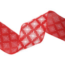 2 1/2" Wired Ribbon | White Square Flower on Red | 10 Yard Roll