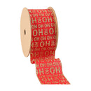 2 1/2" Wired Ribbon | Gold Ho Ho Ho on Red | 10 Yard Roll