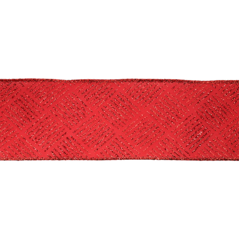 2 1/2" Wired Ribbon | Metallic Fine Plaid on Red | 10 Yard Roll