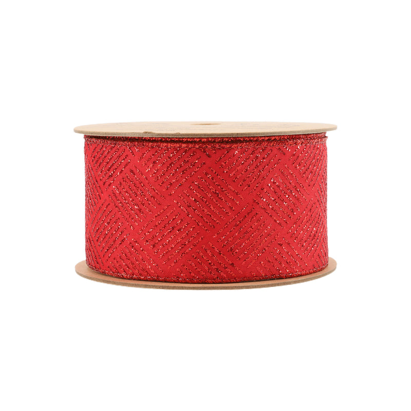 2 1/2" Wired Ribbon | Metallic Fine Plaid on Red | 10 Yard Roll