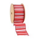 2 1/2" Wired Ribbon | White Stripe on Red | 10 Yard Roll