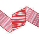 2 1/2" Wired Ribbon | White Stripe on Red | 10 Yard Roll