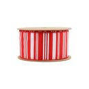 2 1/2" Wired Ribbon | White Stripe on Red | 10 Yard Roll