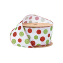2 1/2" Wired Ribbon | Red/Green Polka Dots w Glitter | 10 Yard Roll