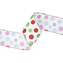 2 1/2" Wired Ribbon | Red/Green Polka Dots w Glitter | 10 Yard Roll