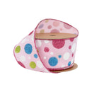 2 1/2" Wired Ribbon | Multi Colored Gilttered Dots on Pink | 10 Yard Roll