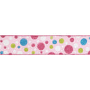 2 1/2" Wired Ribbon | Multi Colored Gilttered Dots on Pink | 10 Yard Roll