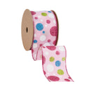 2 1/2" Wired Ribbon | Multi Colored Gilttered Dots on Pink | 10 Yard Roll