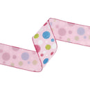 2 1/2" Wired Ribbon | Multi Colored Gilttered Dots on Pink | 10 Yard Roll