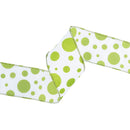 2 1/2" Wired Ribbon | Green Glittered Dots on White | 10 Yard Roll