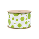 2 1/2" Wired Ribbon | Green Glittered Dots on White | 10 Yard Roll
