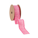 1 1/2" Wired Ribbon | Faux Tweed Pink and White | 10 Yard Roll