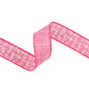 1 1/2" Wired Ribbon | Faux Tweed Pink and White | 10 Yard Roll