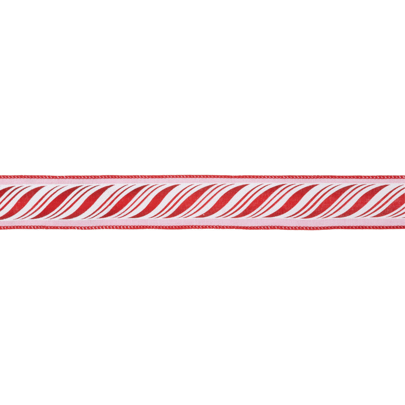 1 1/2" Wired Ribbon | Peppermint Sticks on Pink | 10 Yard Roll