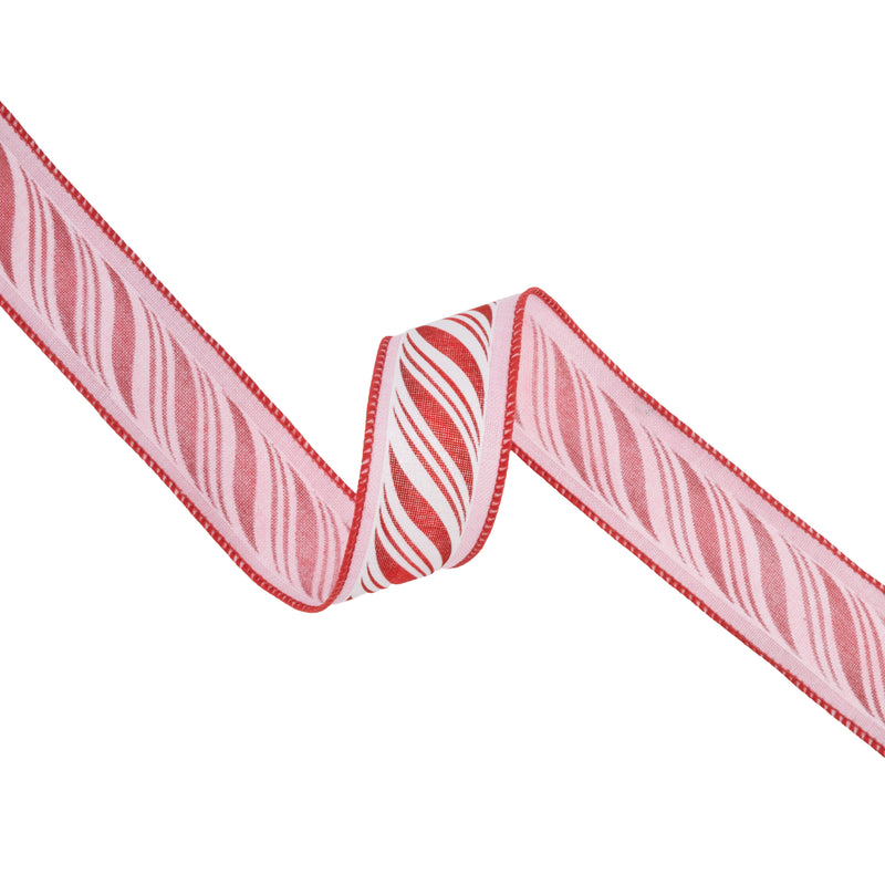 1 1/2" Wired Ribbon | Peppermint Sticks on Pink | 10 Yard Roll