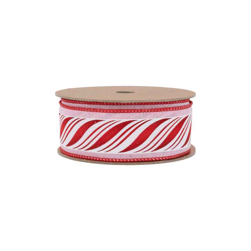 1 1/2" Wired Ribbon | Peppermint Sticks on Pink | 10 Yard Roll