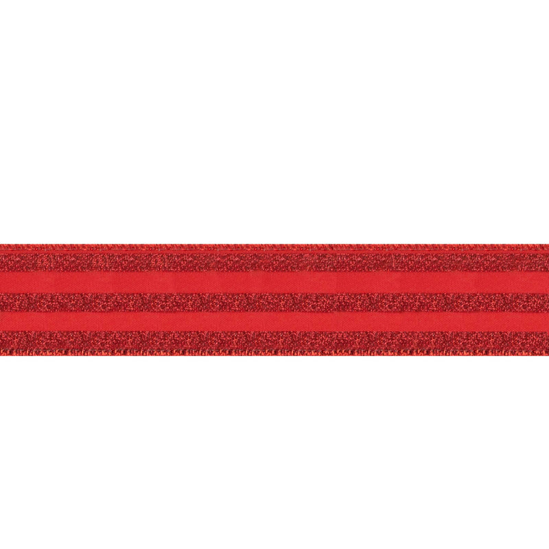 1 1/2" Wired Ribbon | Red Glittered Pinstripes on Red | 10 Yard Roll