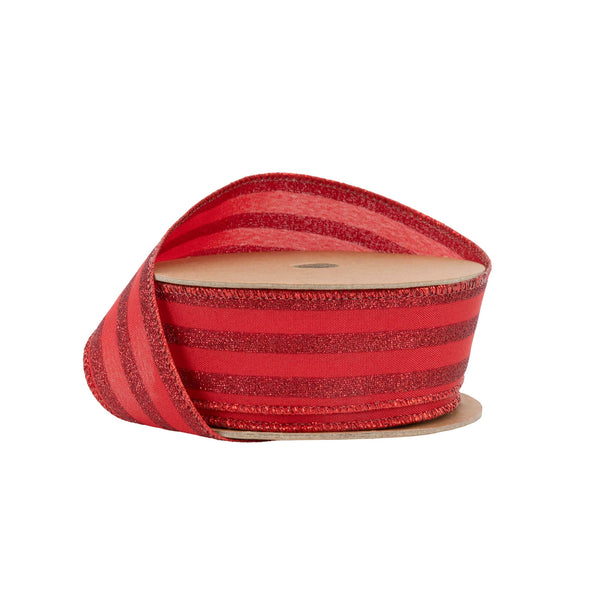 1 1/2" Wired Ribbon | Red Glittered Pinstripes on Red | 10 Yard Roll