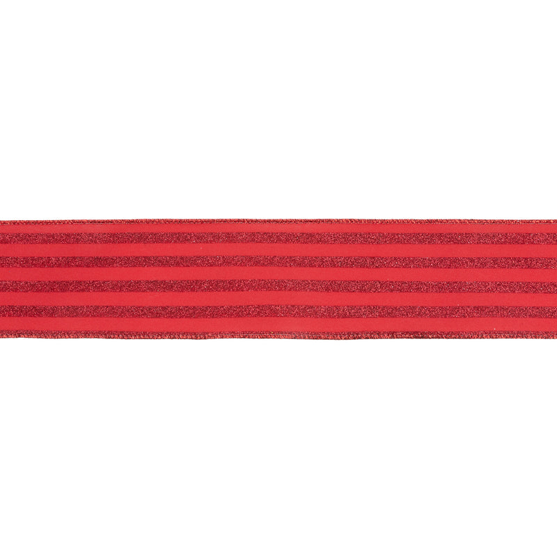 2 1/2" Wired Ribbon | Red Glittered Pinstripes on Red | 10 Yard Roll