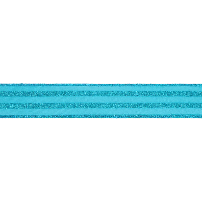 1 1/2" Wired Ribbon | Bright Blue Glittered Pinstripes on Blue | 10 Yard Roll