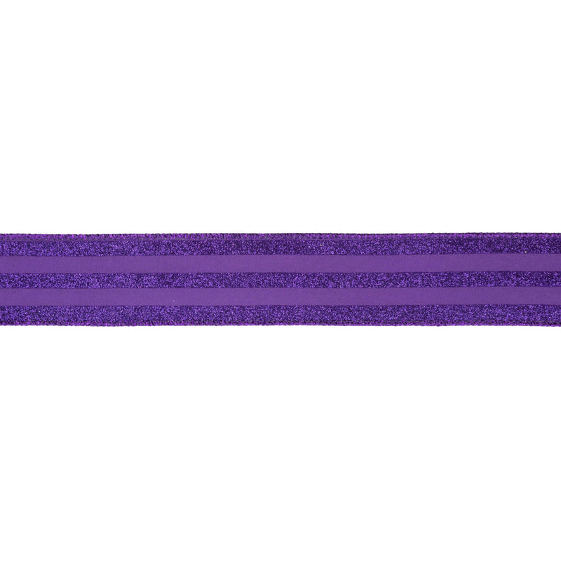 1 1/2" Wired Ribbon | Purple Glittered Pinstripes on Purple | 10 Yard Roll