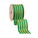 2 1/2" Wired Ribbon | Green Glittered Pinstripes on Dark Green | 10 Yard Roll